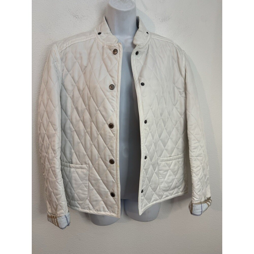 Burberry London Women’s White Quilted Jacket Reversible Vintage Size 12 Plaid